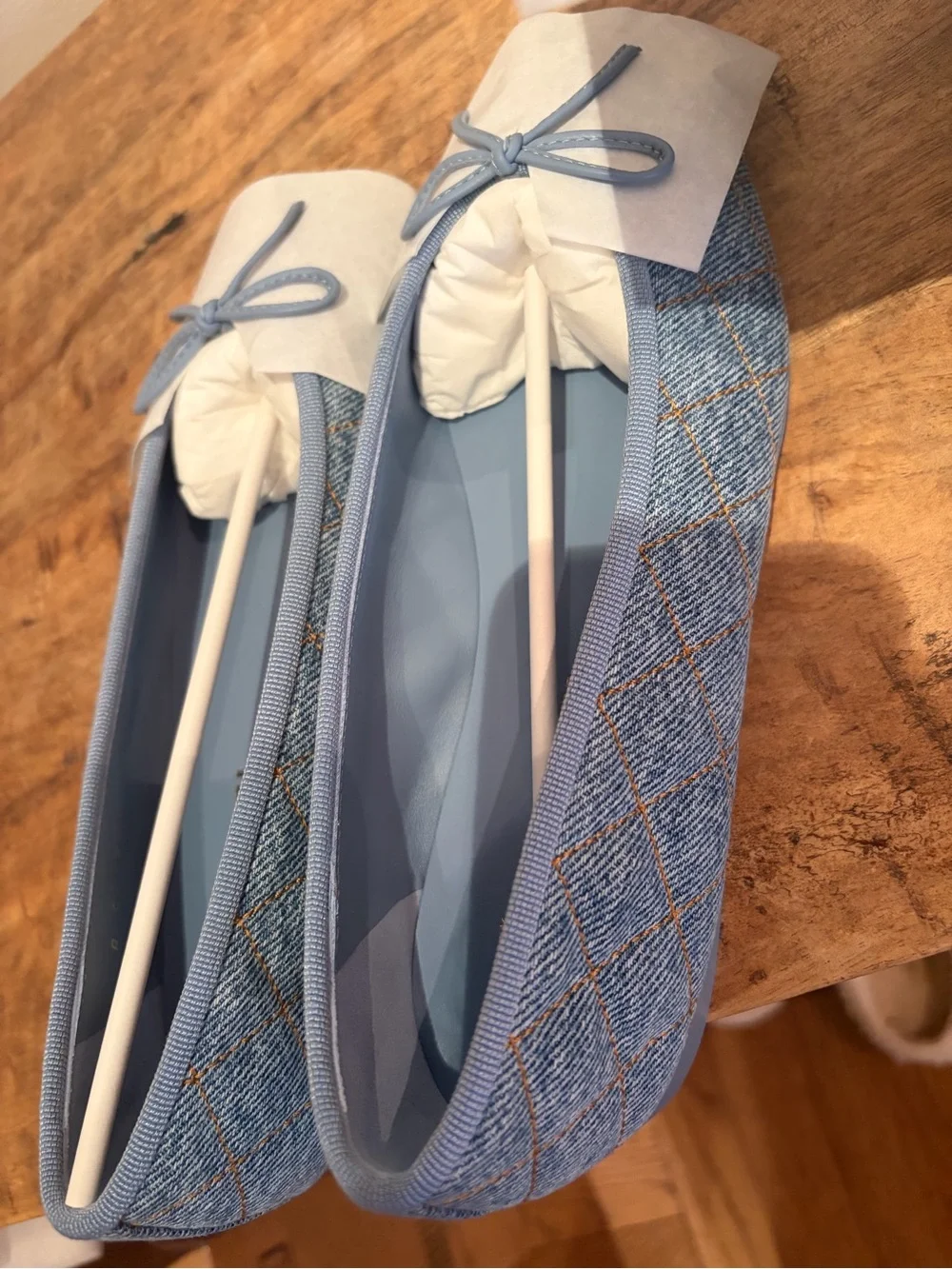 Chanel Light Blue Quilted Denim Ballet Flats